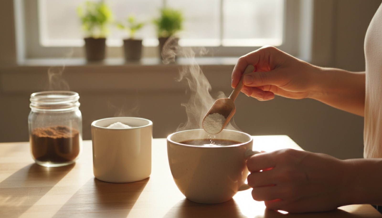 A scoop stirred into morning coffee